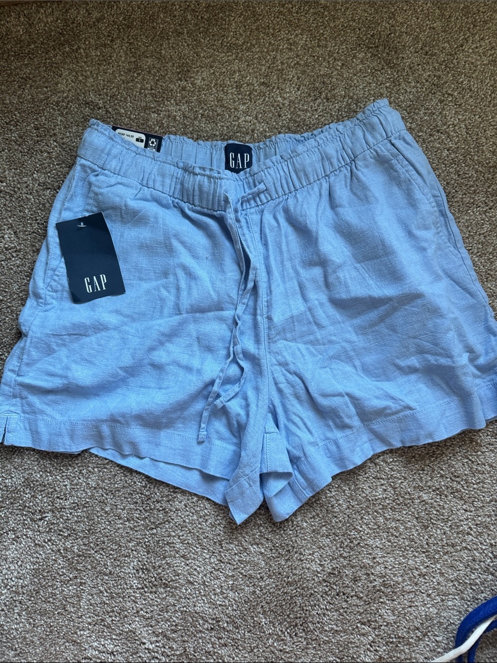 GAP Light Blue Drawstring Linen-Blend Casual Shorts